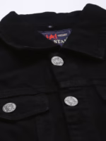 Men Black Solid Denim Jacket - Image 3