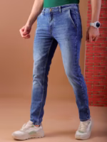 Blue Men's Slim Fit Solid Mid-Rise Stretchable Jeans - Image 3