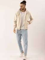 Men's Saltbox Beige Fur-Lined Suede Bomber Jacket - Image 5